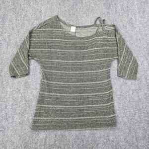 Kaileigh Sweater Womens XS Green Gray Striped Cold Shoulder Pullover Knit USA